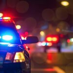 Police cars at night.